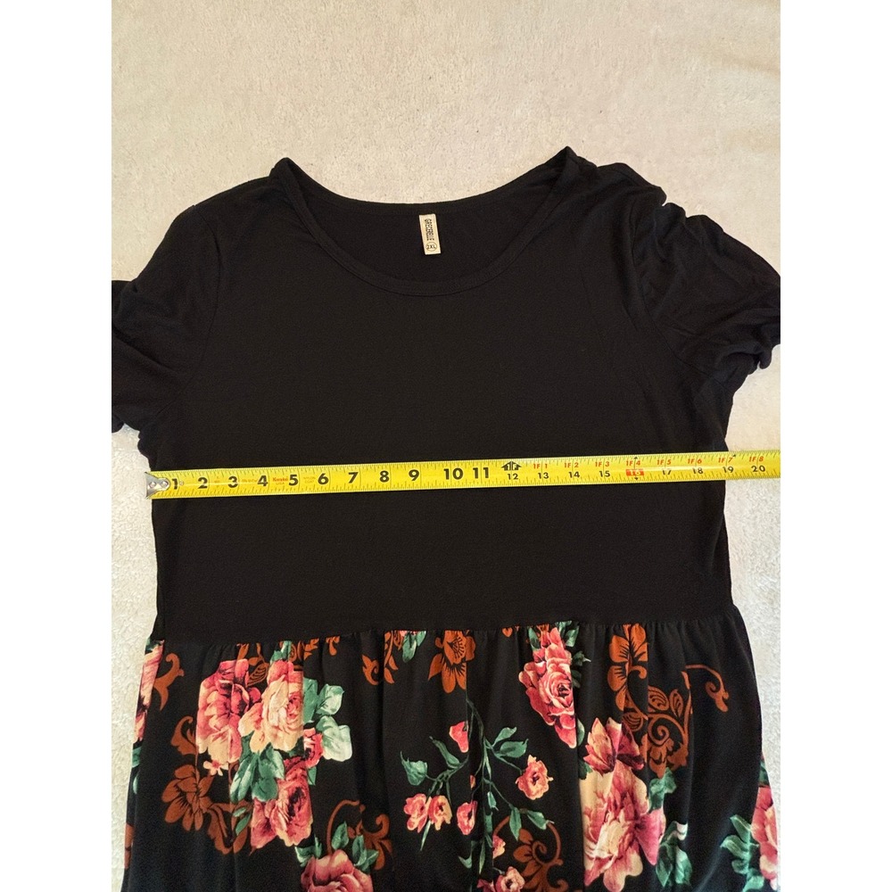 GRECERELLE Black Floral Tiered Maxi Dress Plus Size 2XL Short Sleeve Scoop Neck - Picture 4 of 5